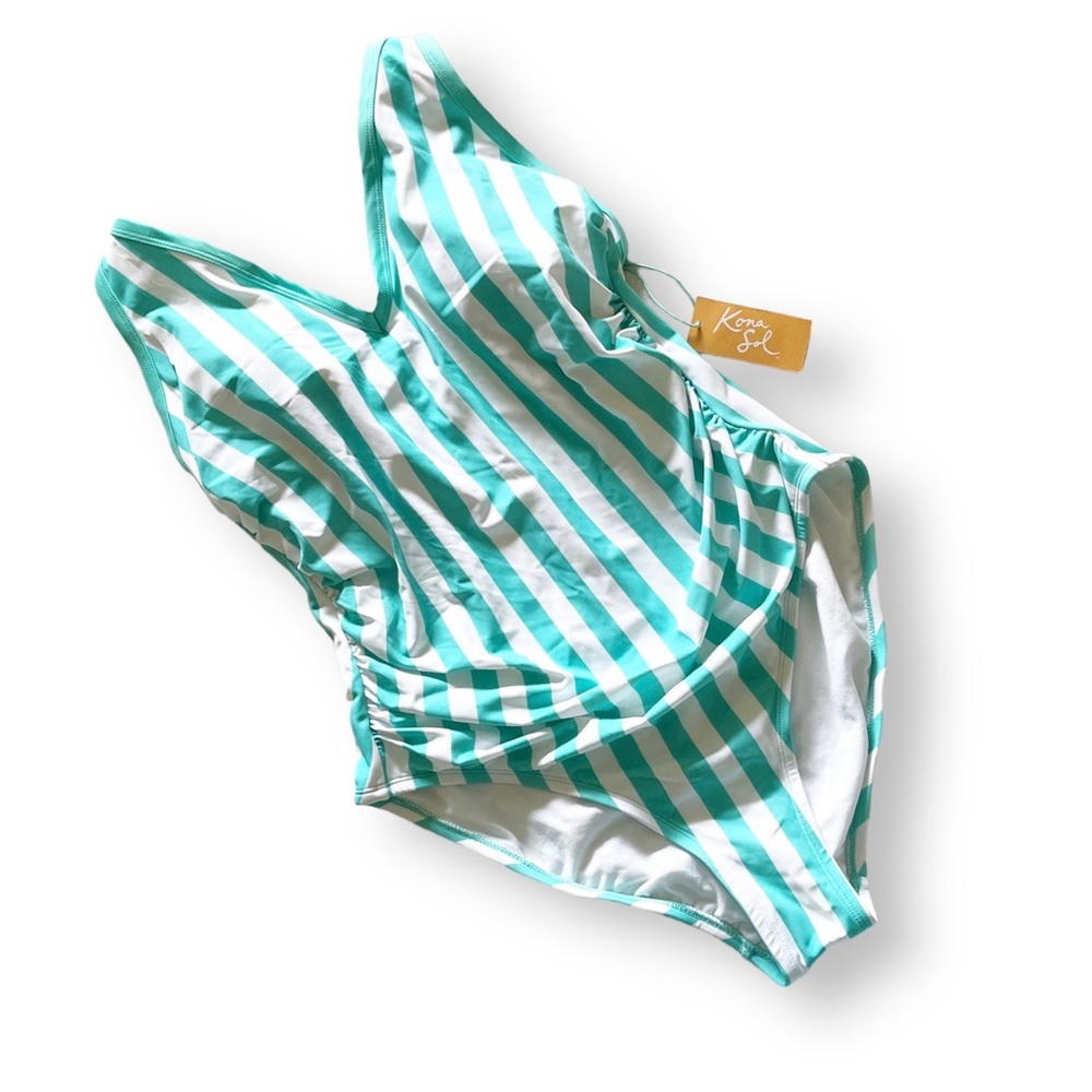 Kona Sol Turquoise Stripe One‑Piece Swimsuit 16W XXL - NWT - Picture 8 of 11